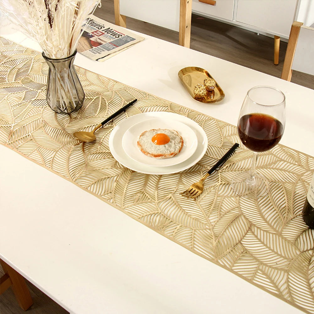 Elegant Hollow Leaf Gold Table Runner for Weddings & Everyday Dining