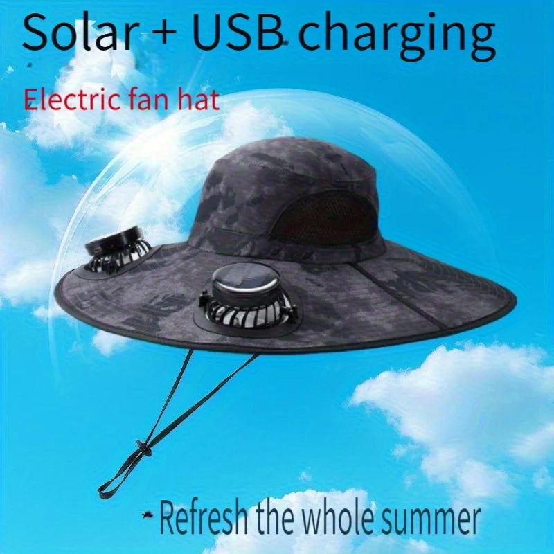 Solar-Powered Cooling Hat with Dual Fans