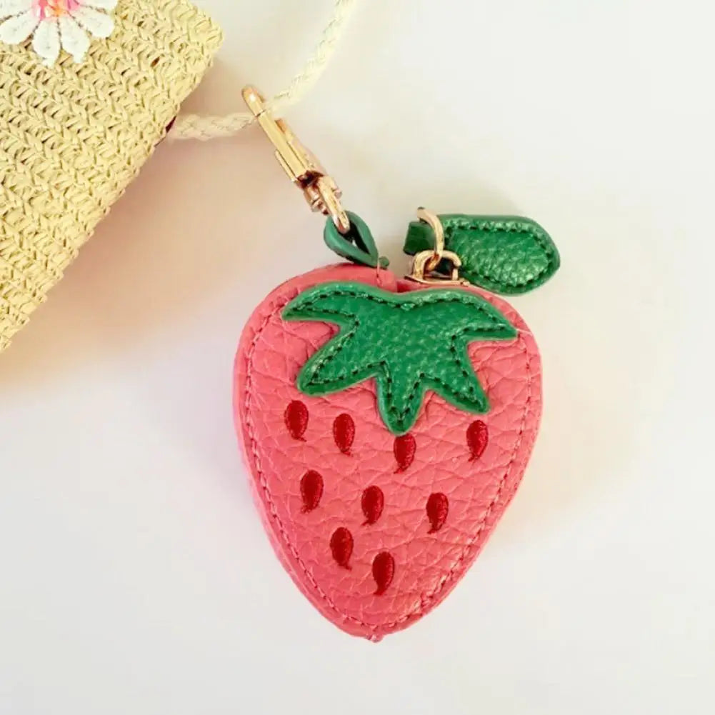 Adorable Fruit Coin Purse Keychain - Cute Cherry & Blueberry Design, PU Leather Mini Storage Bag