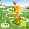 A yellow duck toy is shown climbing a green plastic staircase, part of the Little Duck set.