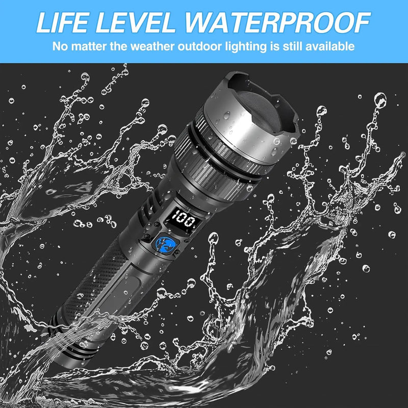 Rechargeable LED Flashlight with Digital Display and Zoom