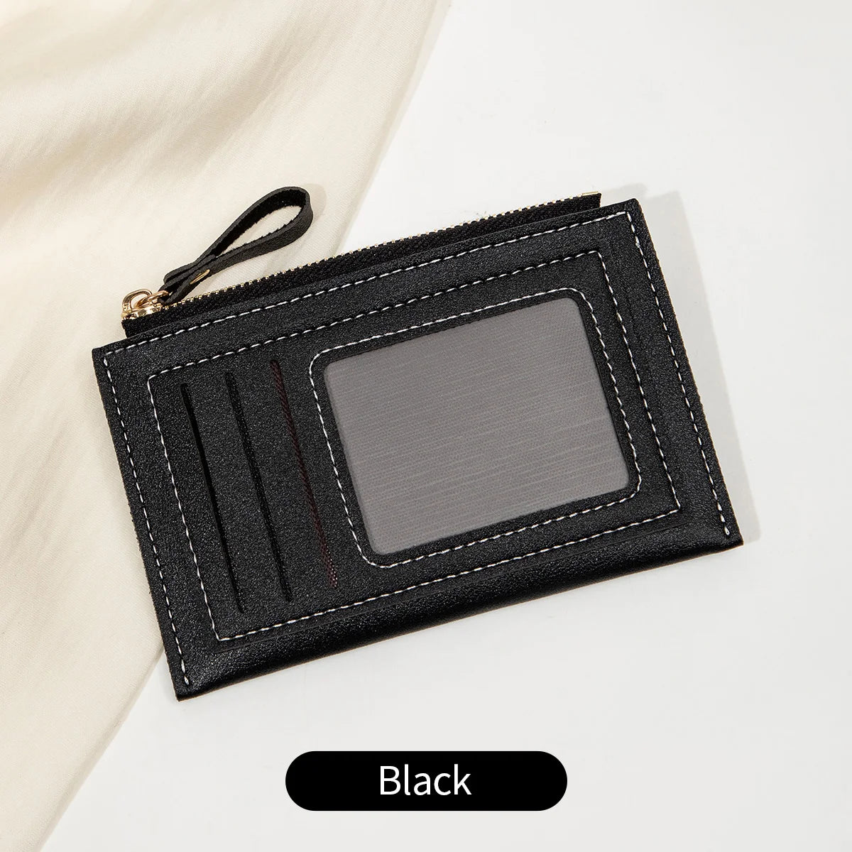 Slim Leather Card Holder Wallet with Secure Zipper