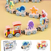 Montessori Magnetic Wooden Train Set with Animal & Vehicle Carriages