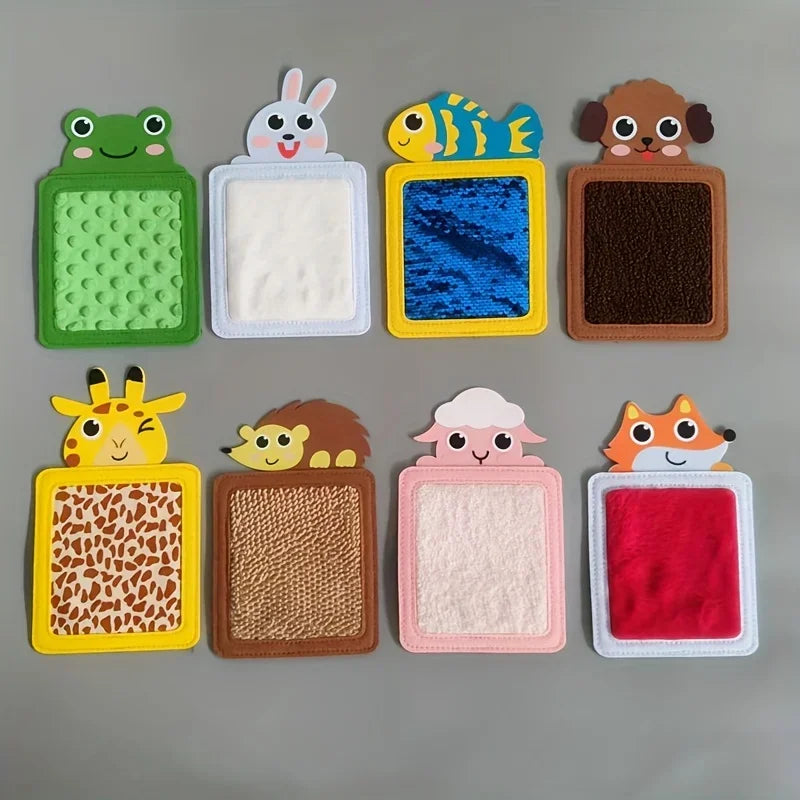 Eight felt boards featuring various animal shapes and textures for sensory play