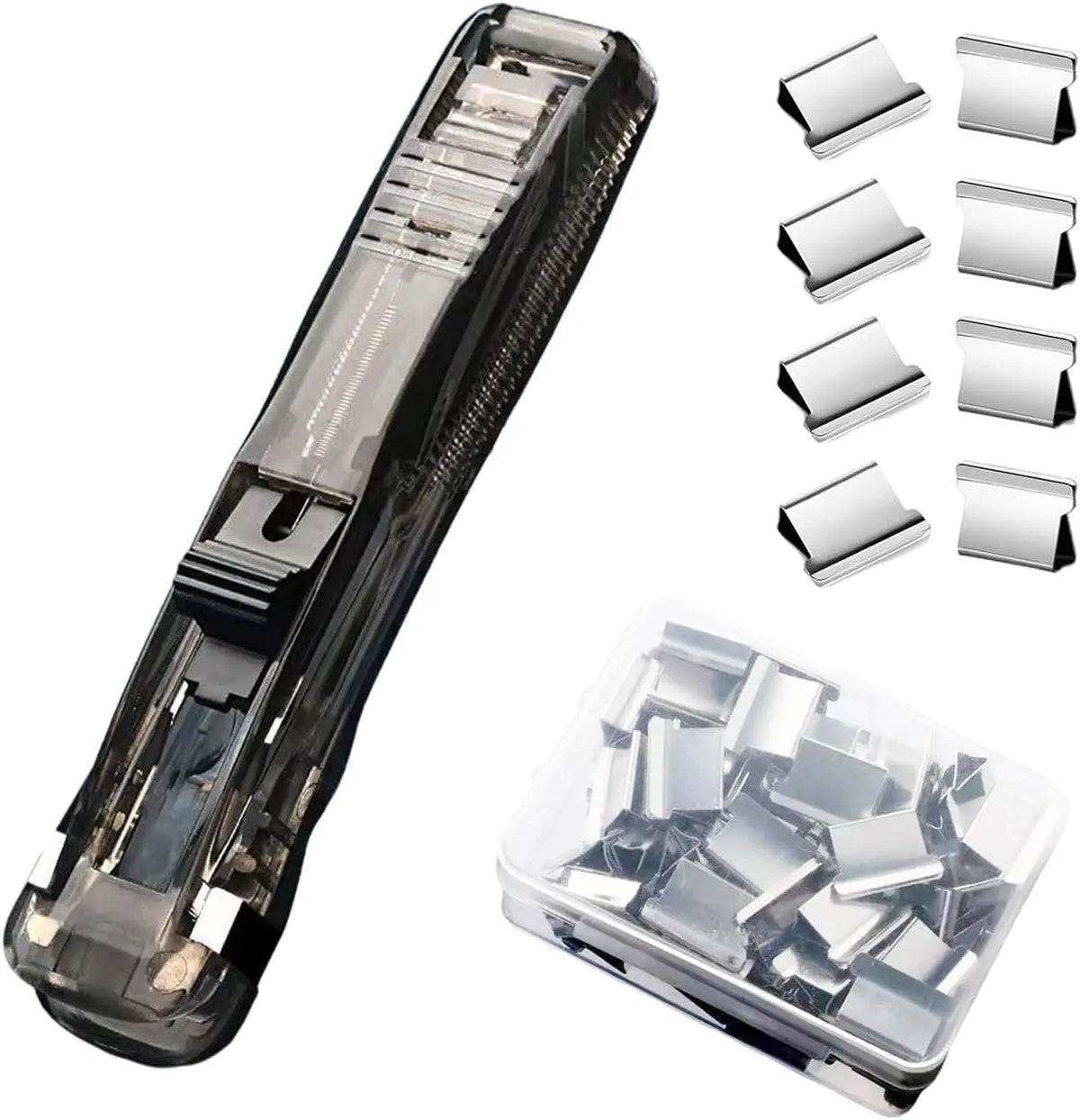 Compact Push Stapler with Reusable Clips