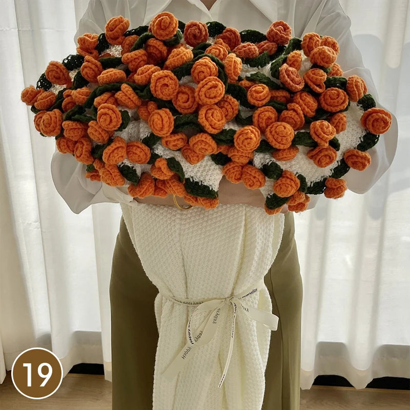 Hand Knitted Rose Bouquet Throw Blanket