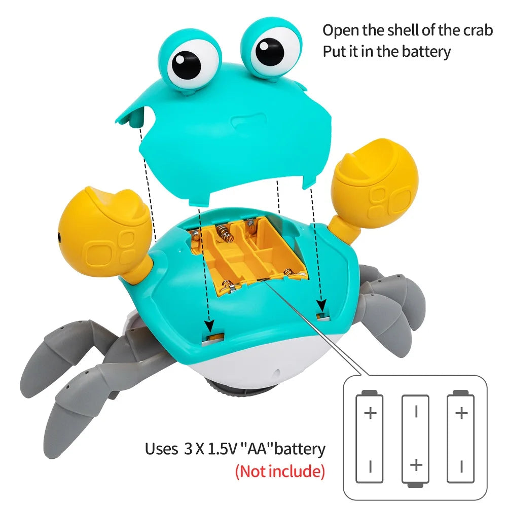 Interactive Musical Crawling Crab Toy with Obstacle Avoidance