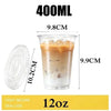 Clear PET plastic cup with a secure lid for a 12 oz cold drink.