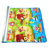 A colorful play mat featuring farm animal designs for baby