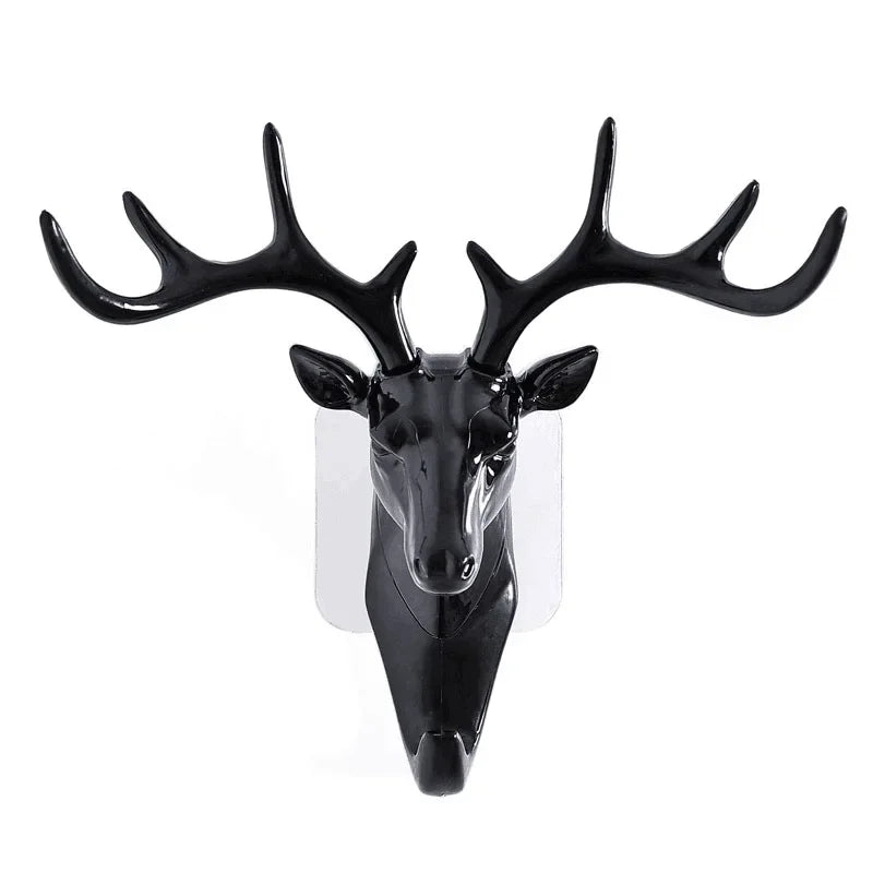 Black vintage deer head wall hook for hats, scarves, and keys
