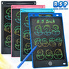 A set of colorful 8.5 inch LCD writing tablets for kids with stylus pens displayed together.