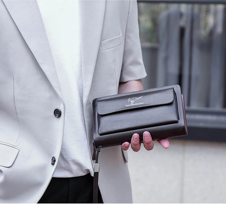 Men's Leather Clutch Wallet with Phone Pocket