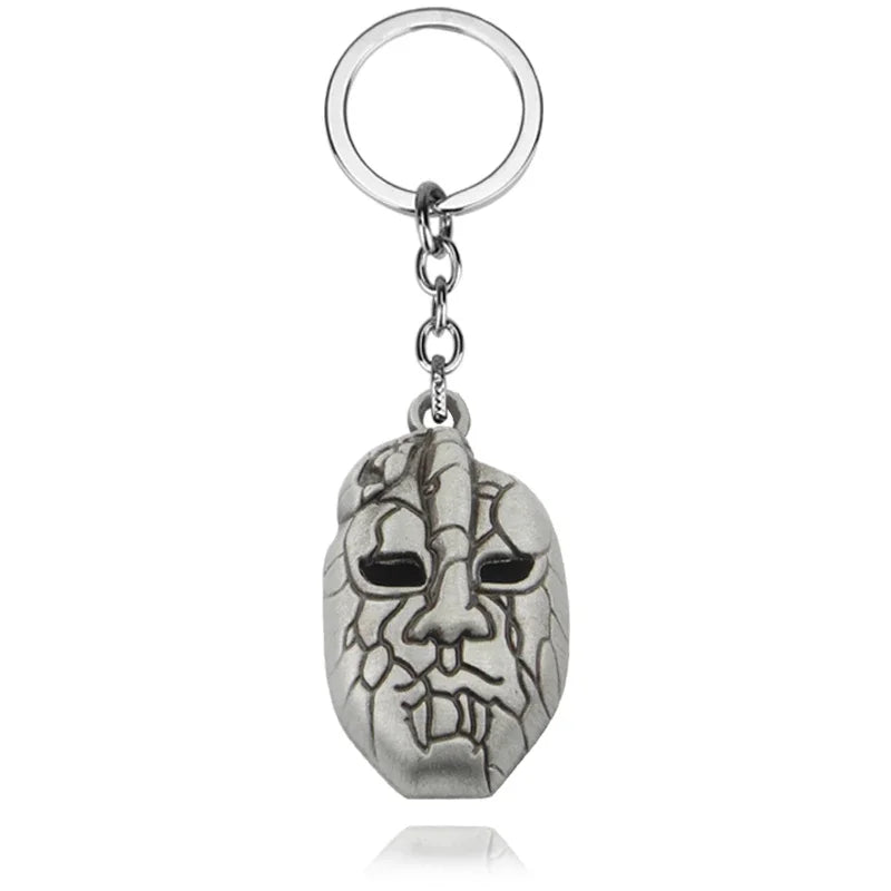 Silver pendant necklace featuring a detailed face design inspired by JoJo's Bizarre Adventure Red Stone of Aja