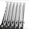 A set of professional scalloped pinking shears with various blade widths ranging from 3mm to 18mm.