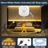 Warm white motion activated LED strip lights with a chasing effect and color temperature selection