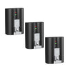 Three black rechargeable batteries for Ring video doorbells and cameras, shown in a vertical orientation.