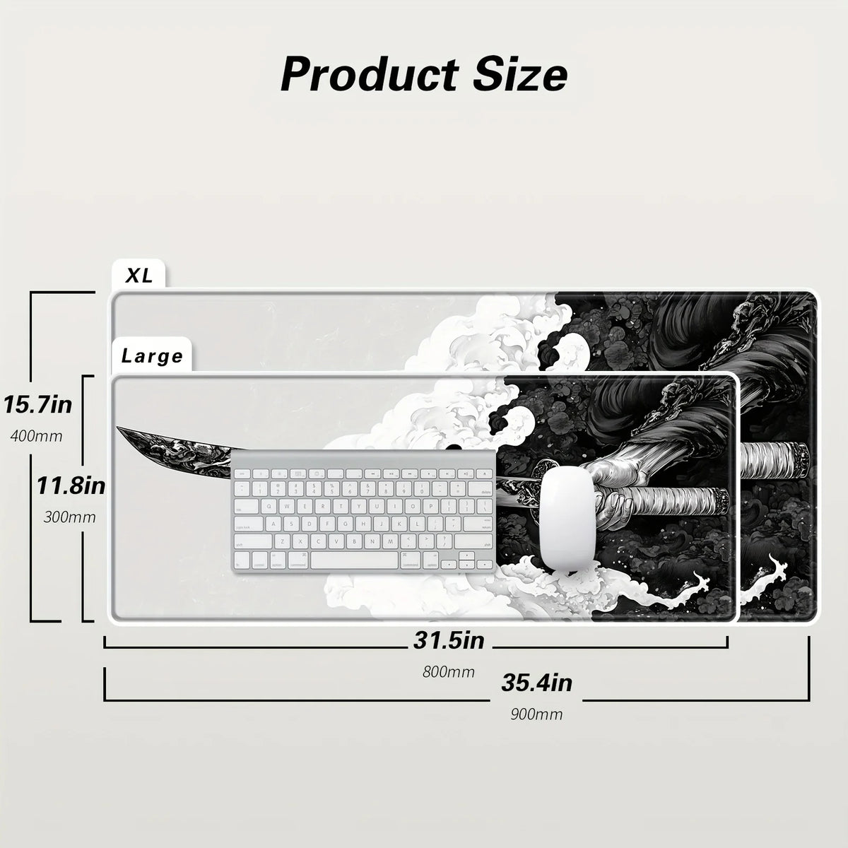 Oversized Japanese Samurai Gaming Mouse Pad with Non-Slip Rubber Base