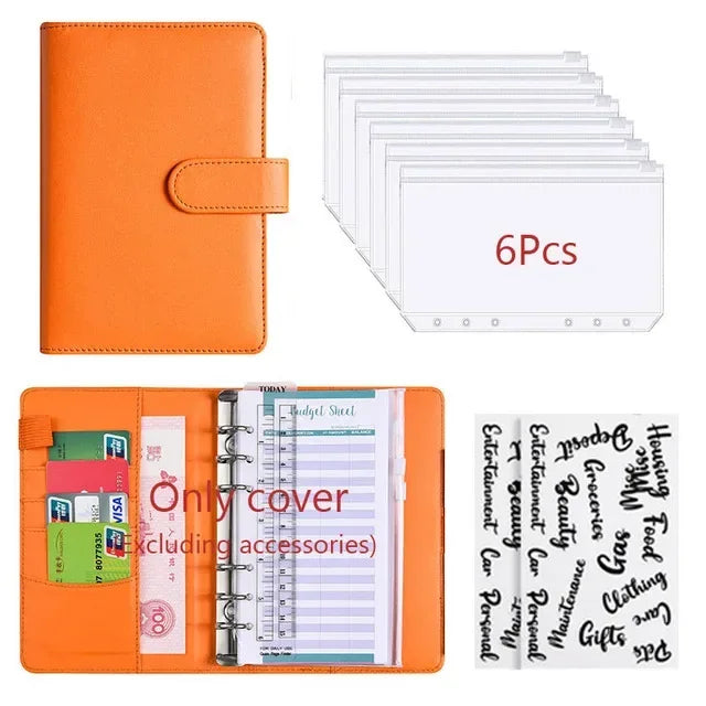 A6 PU Leather Budget Binder with Cash Envelope Organizer