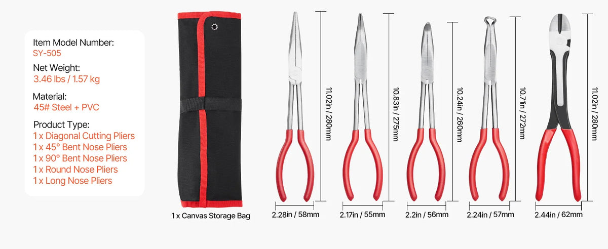 5-Piece Precision Needle Nose Pliers Set with Case