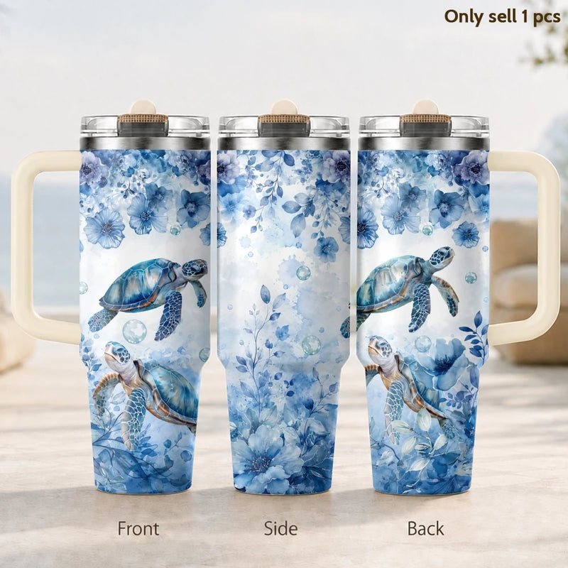 40oz Stainless Steel Tumbler with Handle & Straw