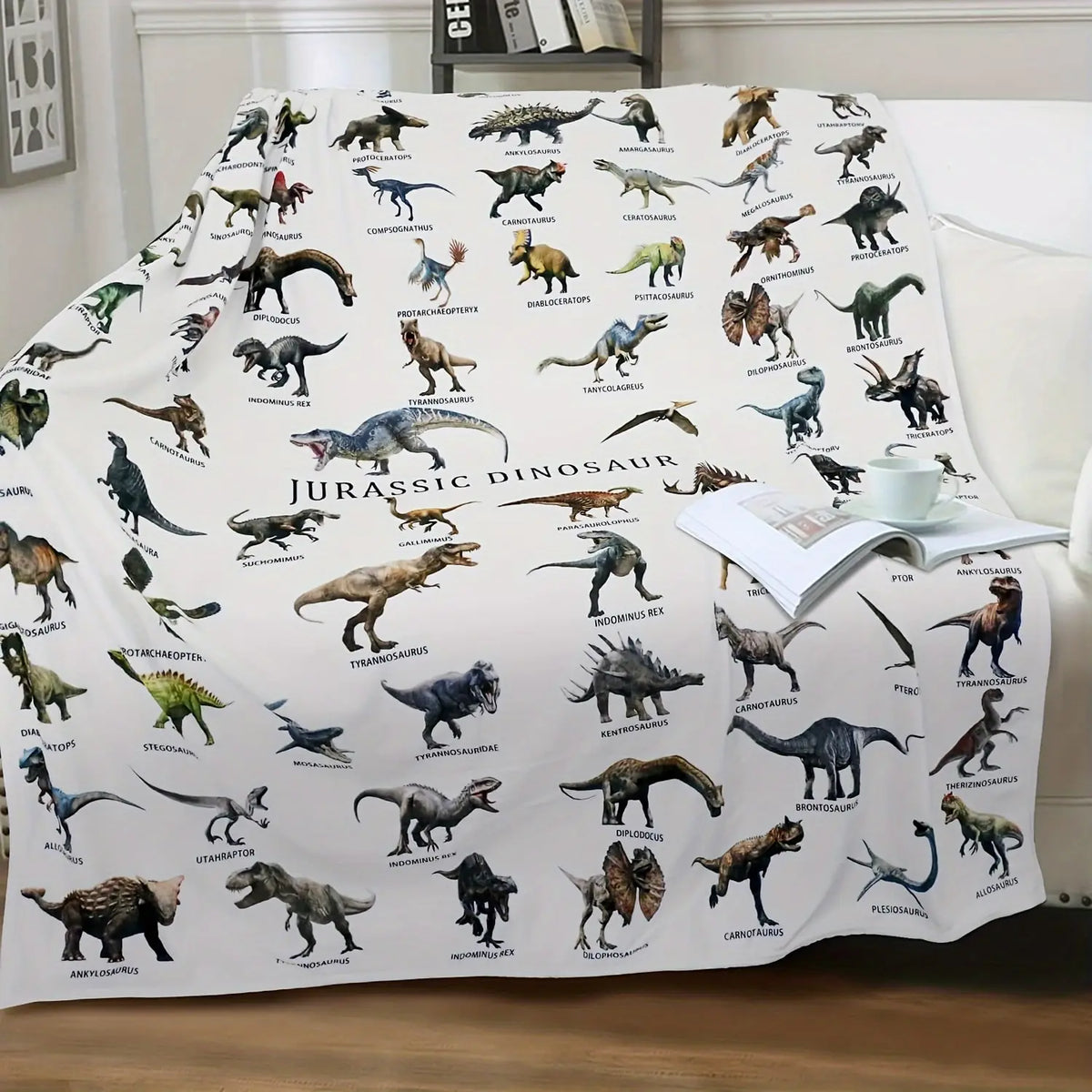 Dinosaur World Flannel Throw Blanket – Cozy Jurassic Decor for Bed & Sofa