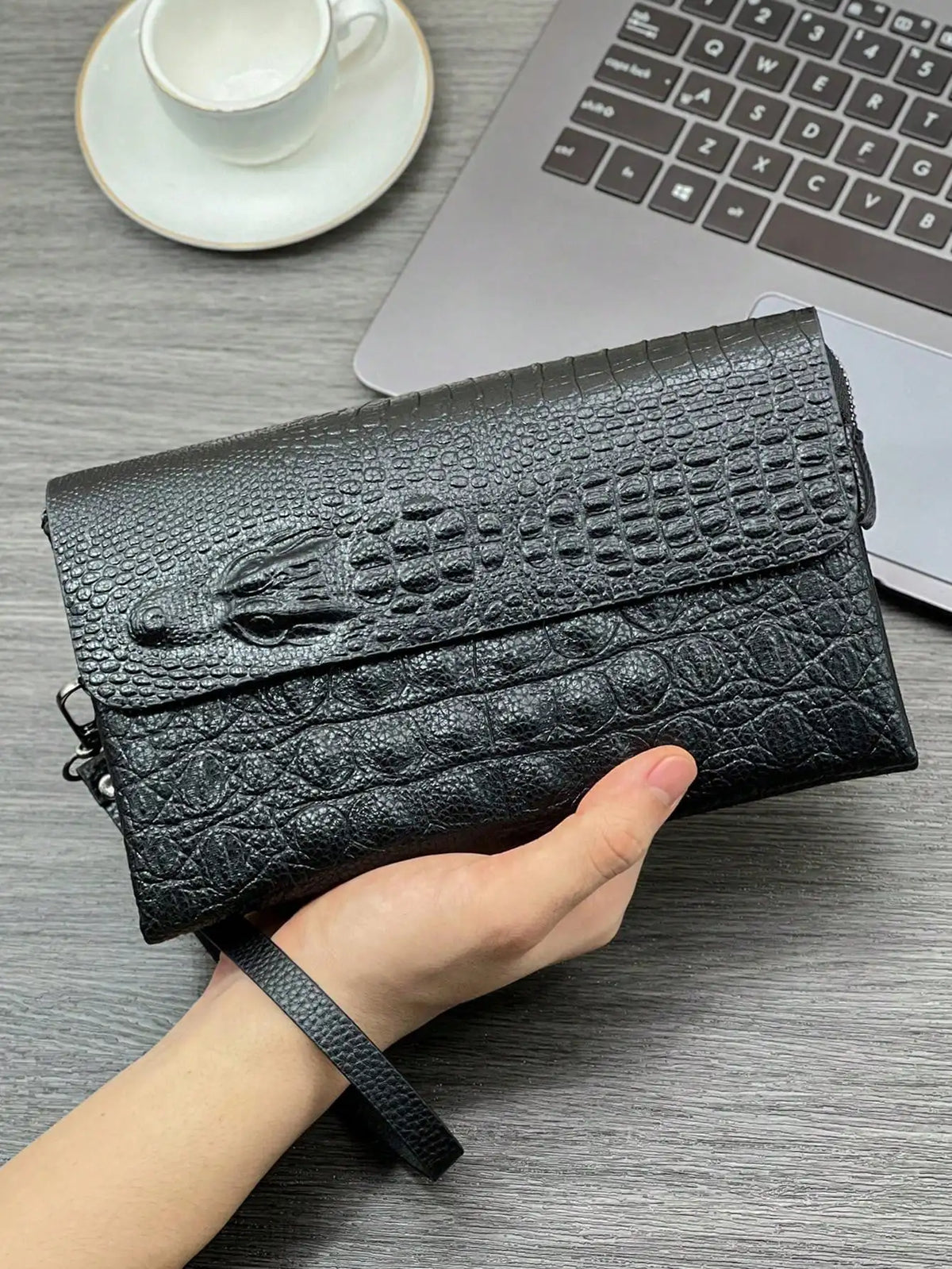 Crocodile Pattern Clutch Bag with Flap Closure