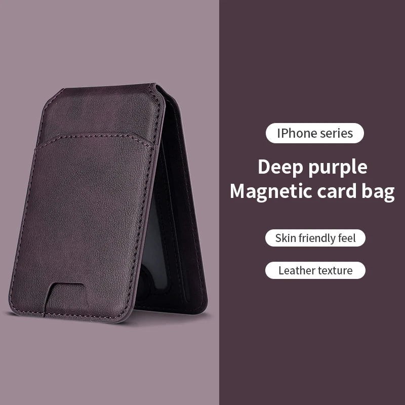 Deep purple magnetic card bag leather wallet case for iPhone with card holder
