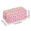 Pink leopard print double-zip pencil case with gold trim and zipper details