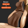 Brown memory foam car headrest and lumbar support cushion components for a seat