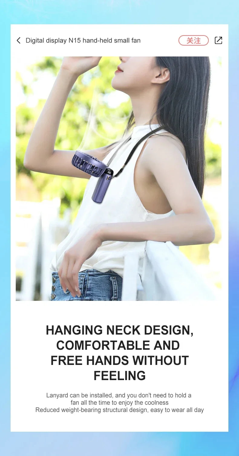 Portable Neck Fan with LED Display and Phone Stand