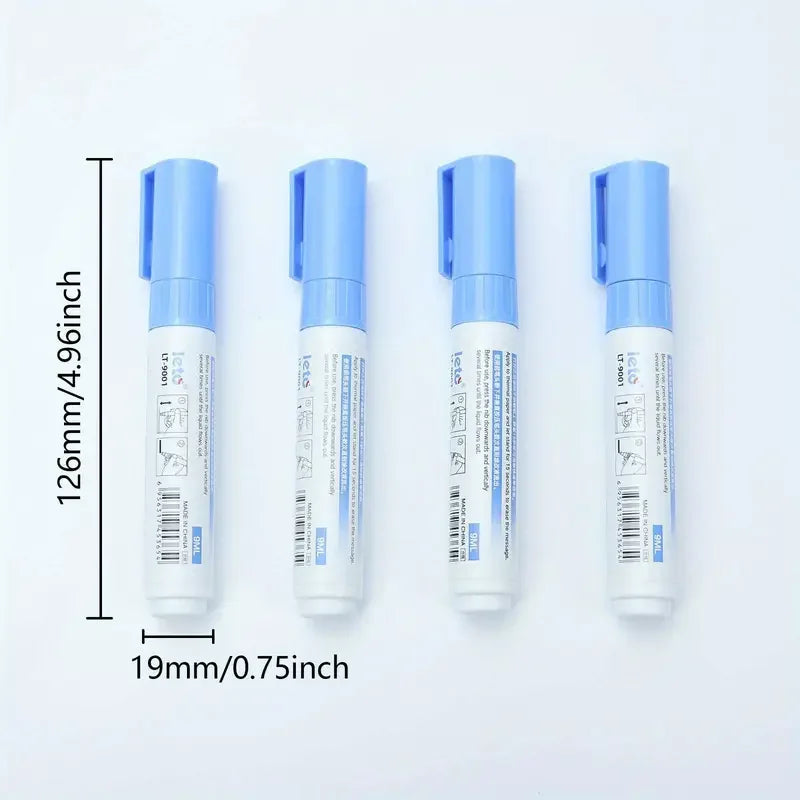A set of two blue thermal paper privacy erasers standing vertically on a white background.