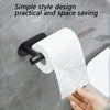 A hand is pulling a roll of white toilet paper from an adhesive stainless steel toilet paper rack.