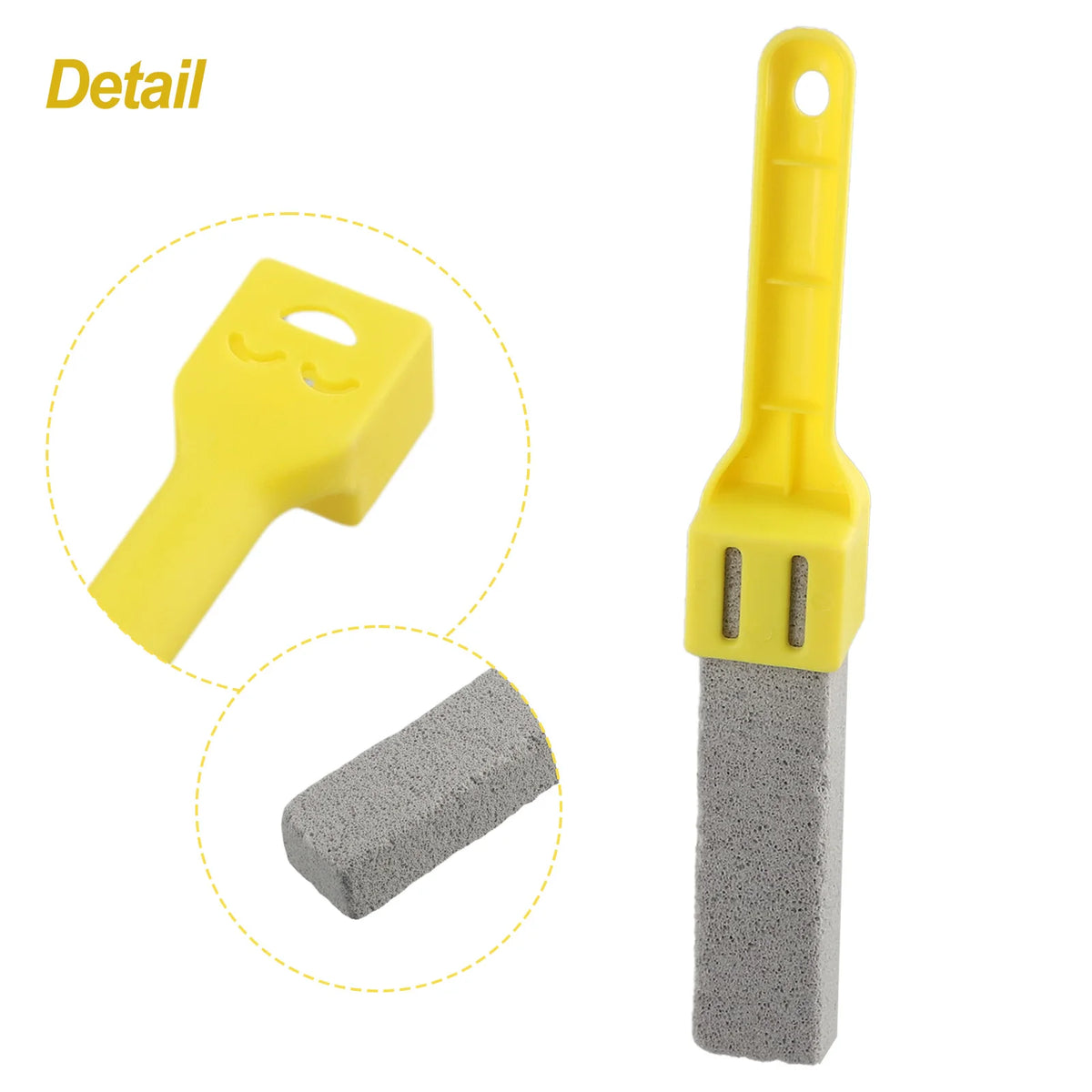 Yellow pumice stone toilet and bathroom cleaning brush with a handle and sponge head