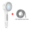 White 4-mode high-pressure handheld shower head with a stainless steel hose and silicone nozzles
