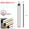 Black ultra-thin rechargeable motion sensor LED cabinet light with Type-C connection and 40cm length.