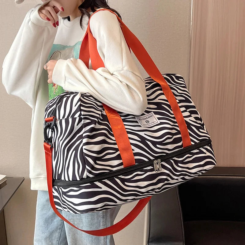Animal Print Travel Duffle Bag with Shoe Compartment