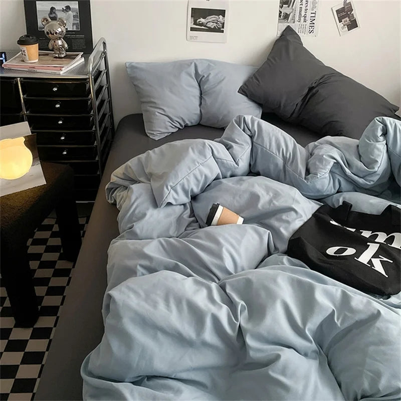 Washed Cotton 4-Piece Bedding Set with Duvet Cover