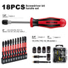 A set of 18 pieces of screwdriver bits and a handle set including adapters and a magnetic driver.