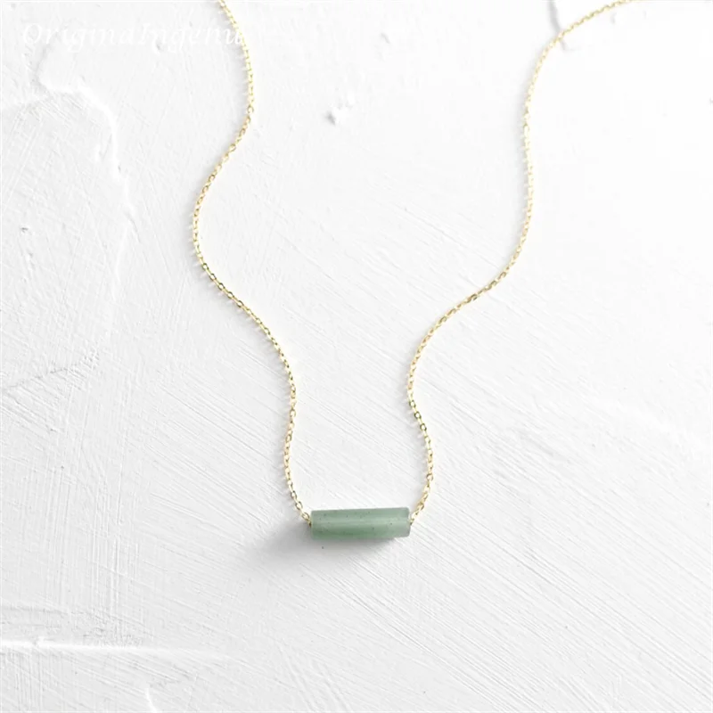 Dainty Beaded Gemstone Pendant Necklace in Gold Filled