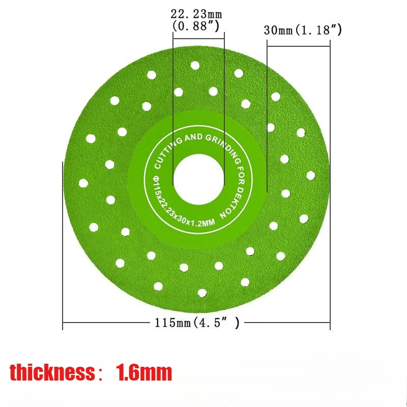 Green diamond glass and tile cutting disc with a 1.6mm thickness for angle grinders