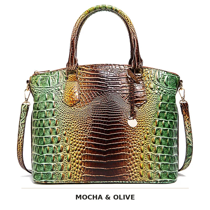 Vintage Croc-Embossed Structured Satchel Handbag