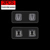Two horizontal versions of transparent adhesive wall hooks shown side by side.