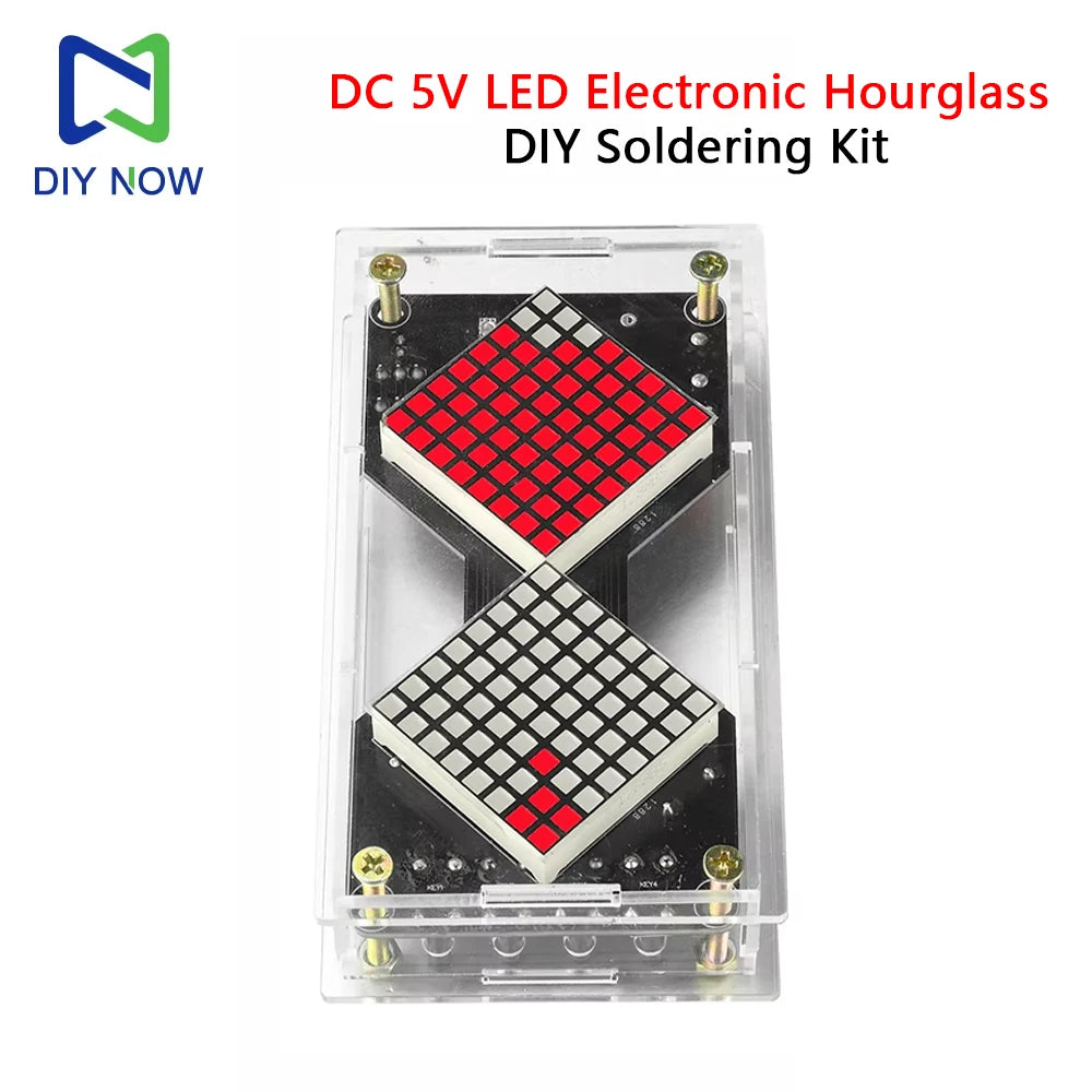 DC 5V LED Electronic Hourglass DIY Soldering Kit featuring two checkered LED matrices on a circuit board