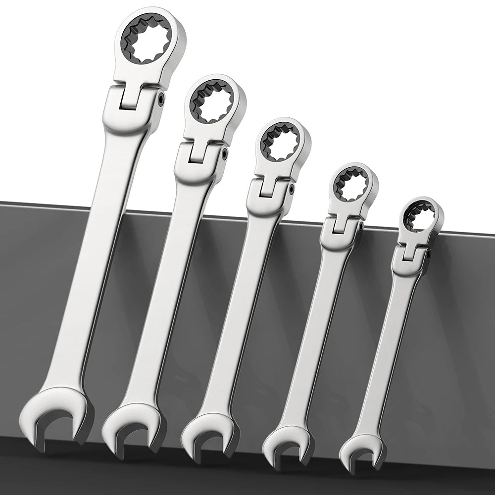 Ratcheting Spanner Set with Flexible Head – 72-Tooth Design