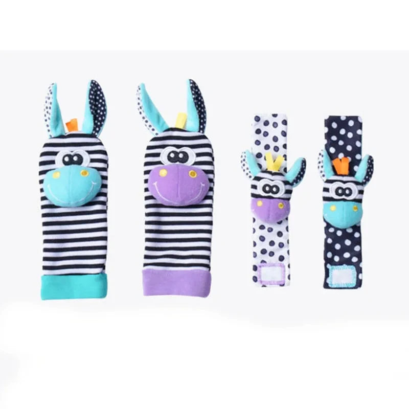 Baby Wrist Rattles and Animal Socks Set for Sensory Development