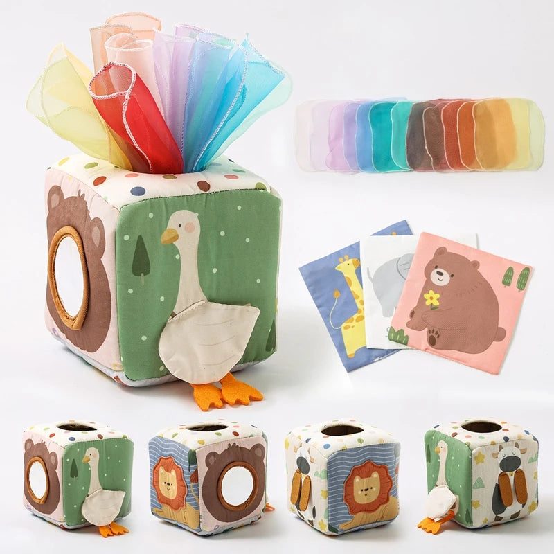Montessori Sensory Tissue Box Toy with Soft Scarves