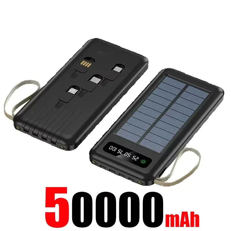 Solar Power Bank with Built-in Cables and Flashlight