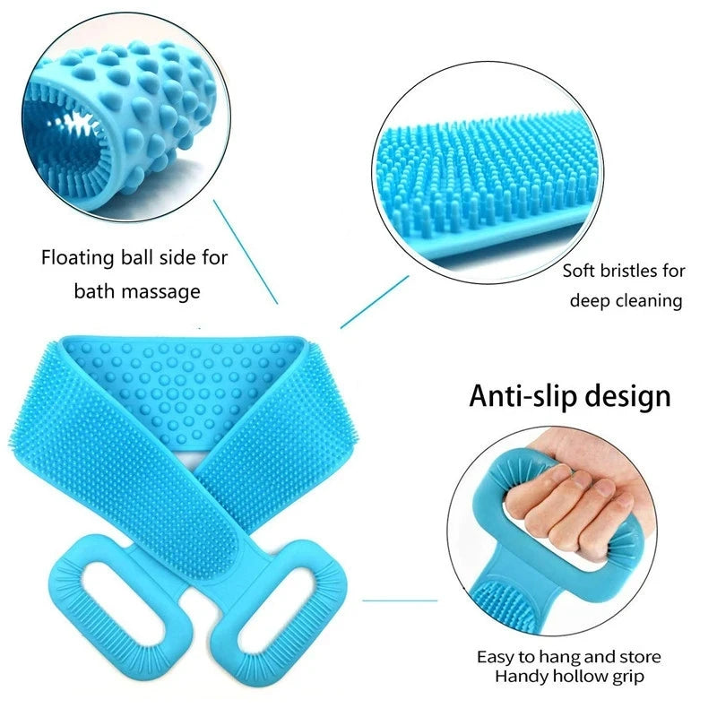 Silicone Body Scrubber with Long Handle and Strap