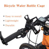 A black bicycle water bottle cage is installed on a bike frame, showing its lightweight and durable design.