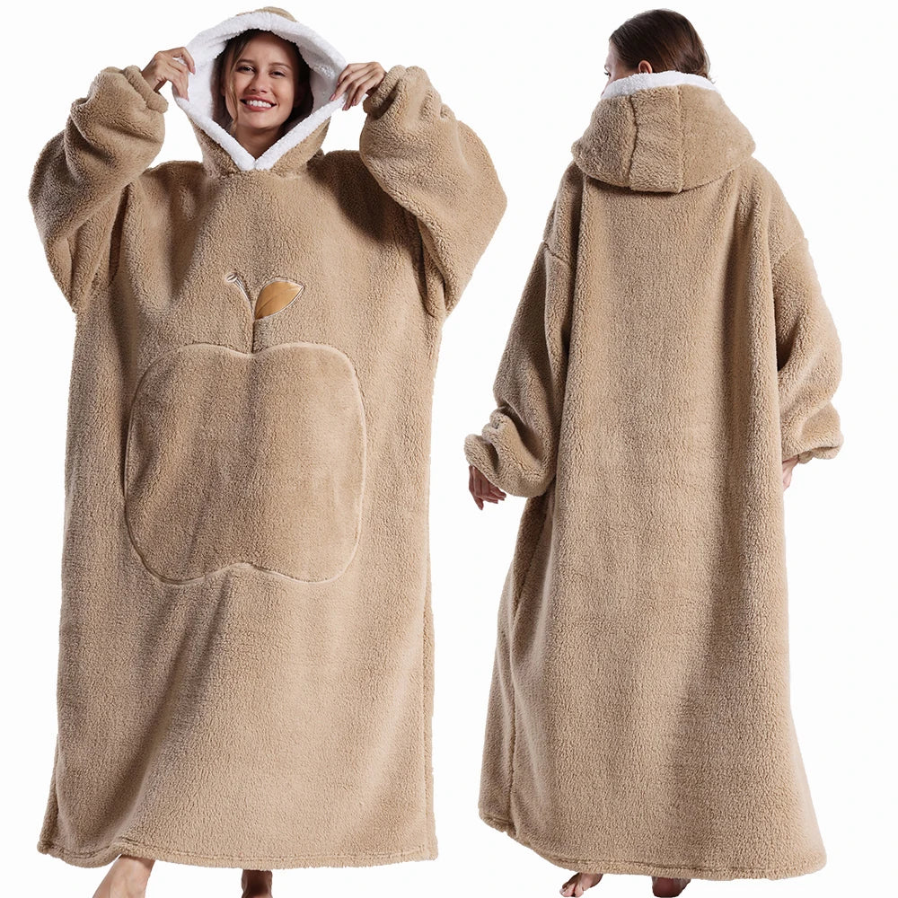 Oversized Wearable Fleece Blanket Hoodie with Sleeves